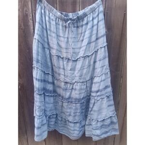 Boho Blue Marbled‎ Lined Cotton Tierd Long Skirt :Denim 24/7  Size 22